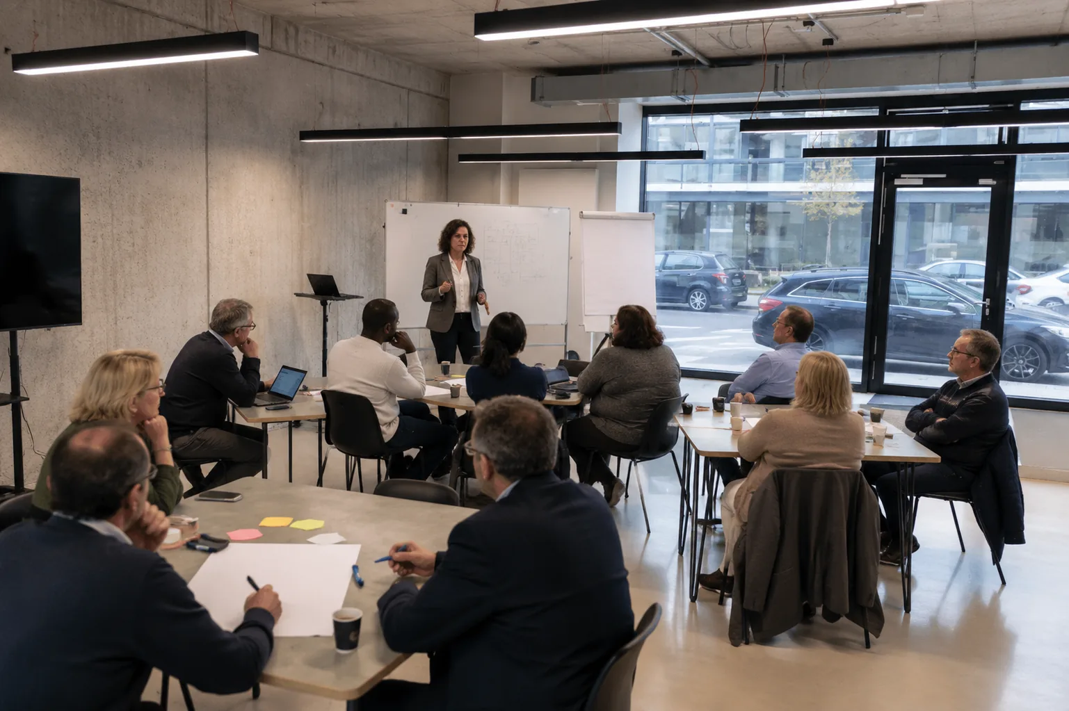Trainerin erklärt Temperaturmapping und Monitoring einer Gruppe von Teilnehmenden während der Schulung vor Ort