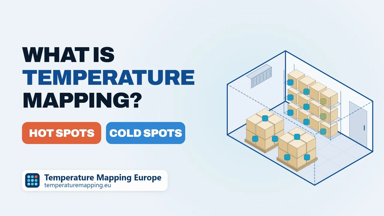 Video thumbnail: What is temperature mapping? A cold room with data loggers on the stored product.